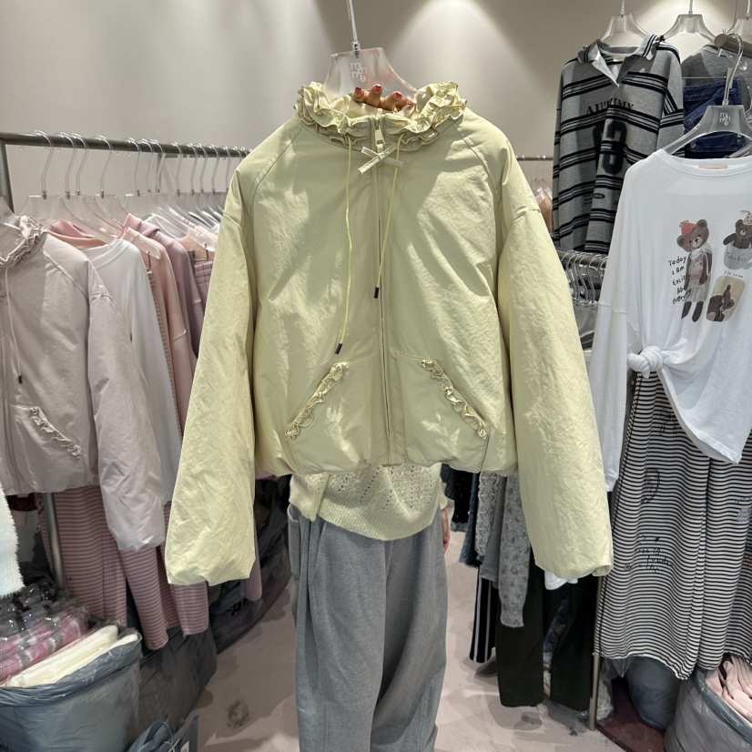 MIMME/LOOKK東大門代購女裝新款熱賣短款羽絨服褶邊鴨絨MIMME/LOOKK短款羽絨服