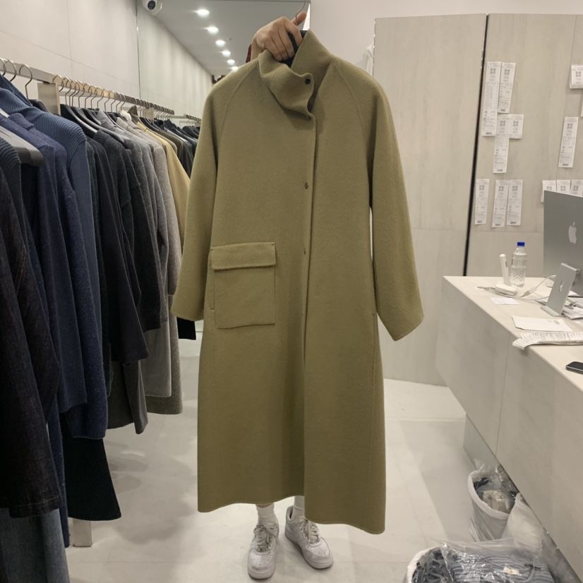 ETTER-B東大門實拍女士新品時尚中長款大衣不含圍巾羊駝高領ETTER-B中長款大衣