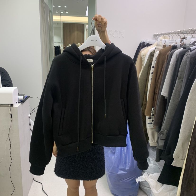 ELSON東大門代購女士新品時尚衛衣拉鏈連帽衫連帽衫加絨抓絨短款ELSON衛衣