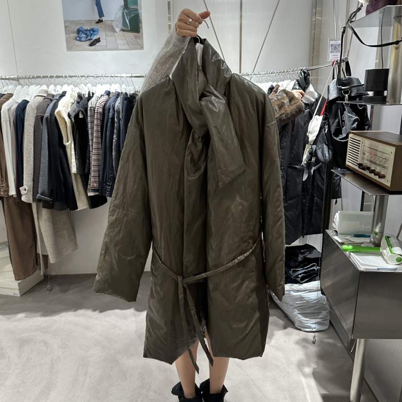 TEMPTING東大門代購女裝新款熱賣中長款大衣羽絨服含腰繩TEMPTING中長款大衣