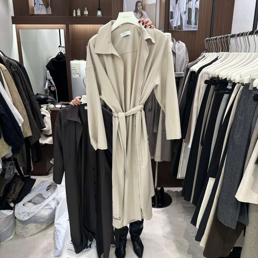 ONVEIL東大門代購女士新品休閑職業推薦熱賣長款風衣含腰帶ONVEIL長款風衣