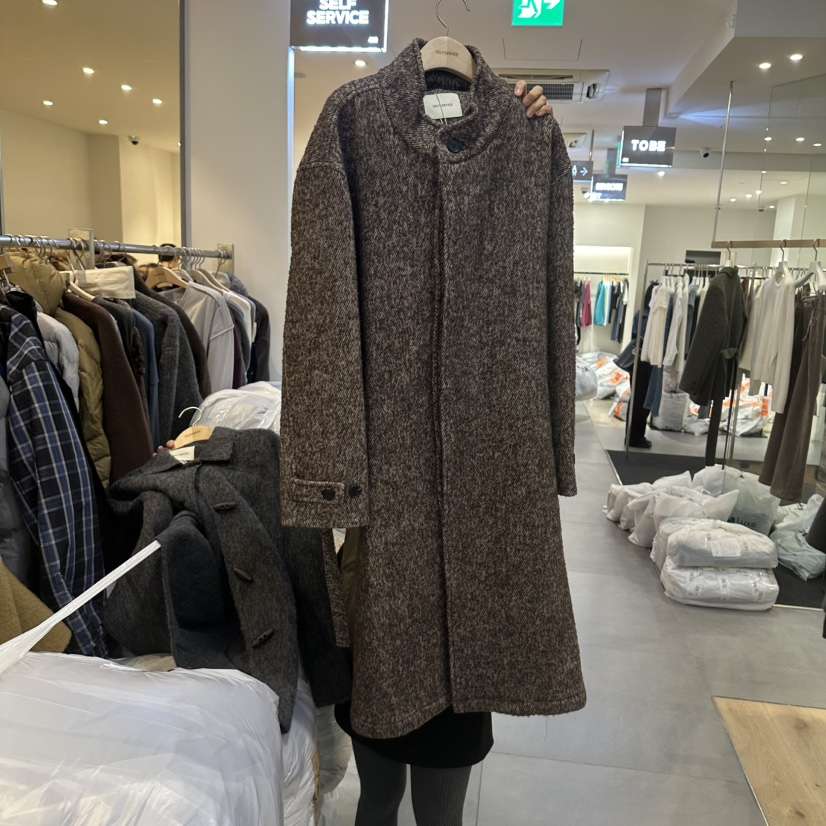 SELF SERVICE/MASOF韓國代購女裝新品休閑中長款大衣人字紋含腰帶SELF SERVICE/MASOF中長款大衣