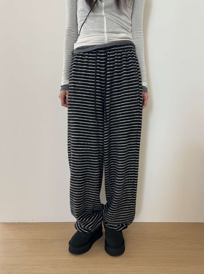 ME MO東大門代購女裝新款真品推薦熱賣時尚休閑休閑褲條紋ME MO休閑褲