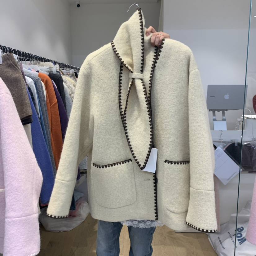RUMIRU/AWEAR韓國直郵女裝新品熱賣推薦休閑短款大衣含圍巾awear/RUMIRU短款大衣
