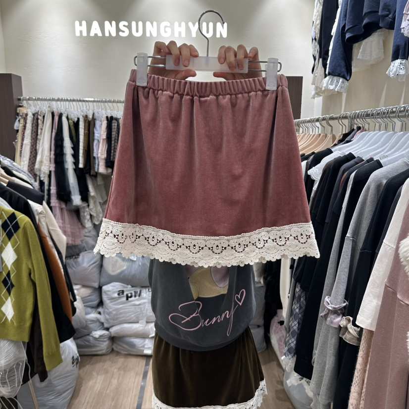 HANSUNGHYUN韓國代購女士新品真品時尚裙褲迷你裙蕾絲絲絨HANSUNGHYUN裙褲