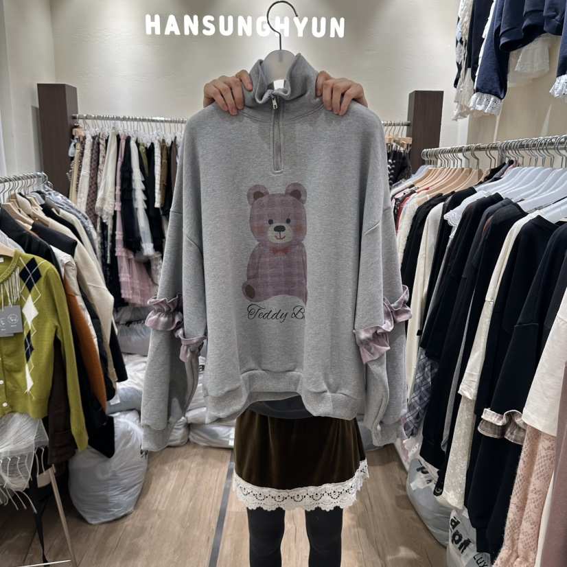 HANSUNGHYUN東大門實拍女裝新款時尚休閑推薦熱賣衛衣泰迪熊HANSUNGHYUN衛衣