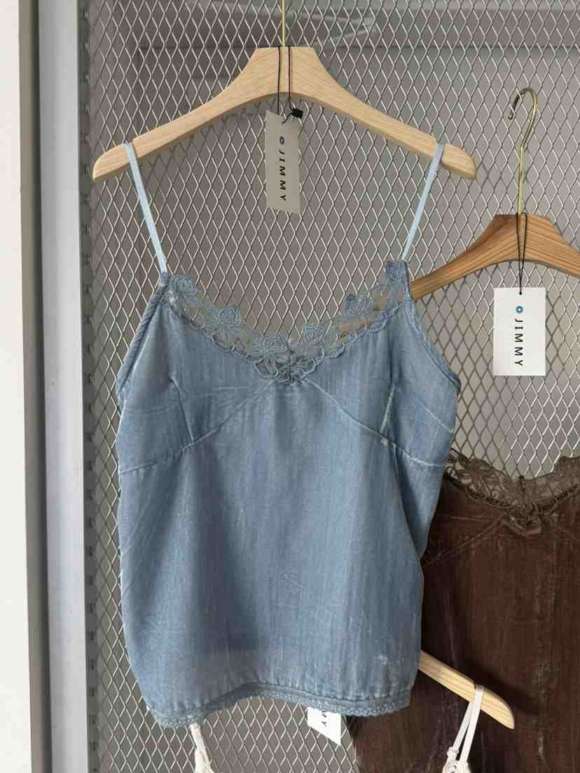 JIMMY韓國代購女裝新品人氣真品熱賣吊帶背心天鵝絨蕾絲無袖JIMMY/REMAKE吊帶/背心
