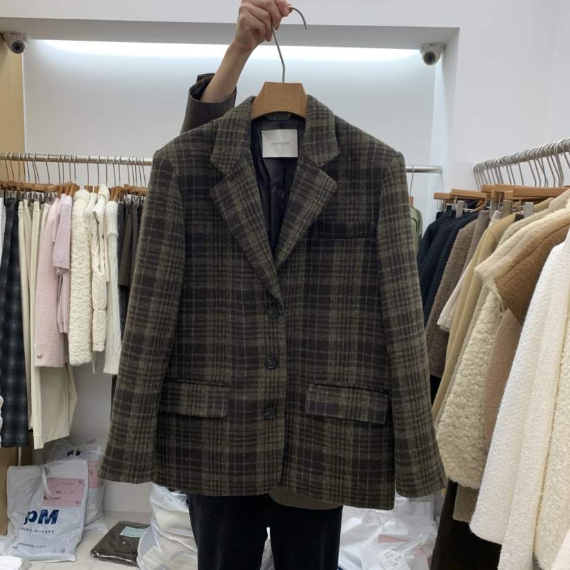 DRESS ROOM東大門實拍女士新品時尚熱賣真品休閑夾克格紋DRESS ROOM夾克