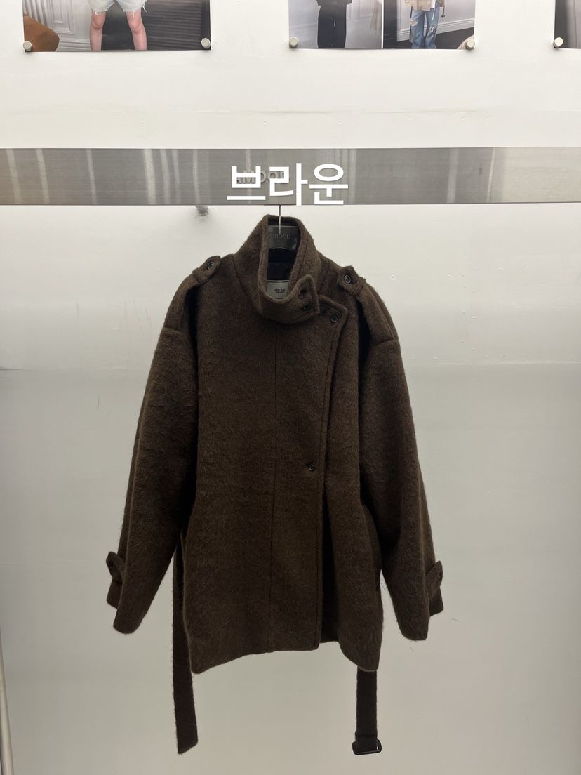 AMOOD東大門代購女裝新品熱賣休閑推薦真品中長款大衣含腰帶AMOOD中長款大衣