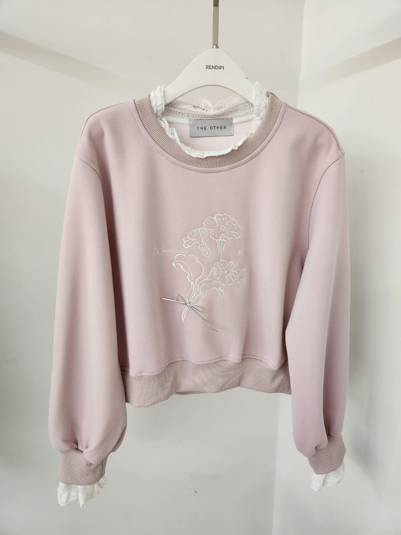 THE OTHER韓國直郵女裝新品休閑真品熱賣衛衣刺繡花朵蕾絲THE OTHER衛衣
