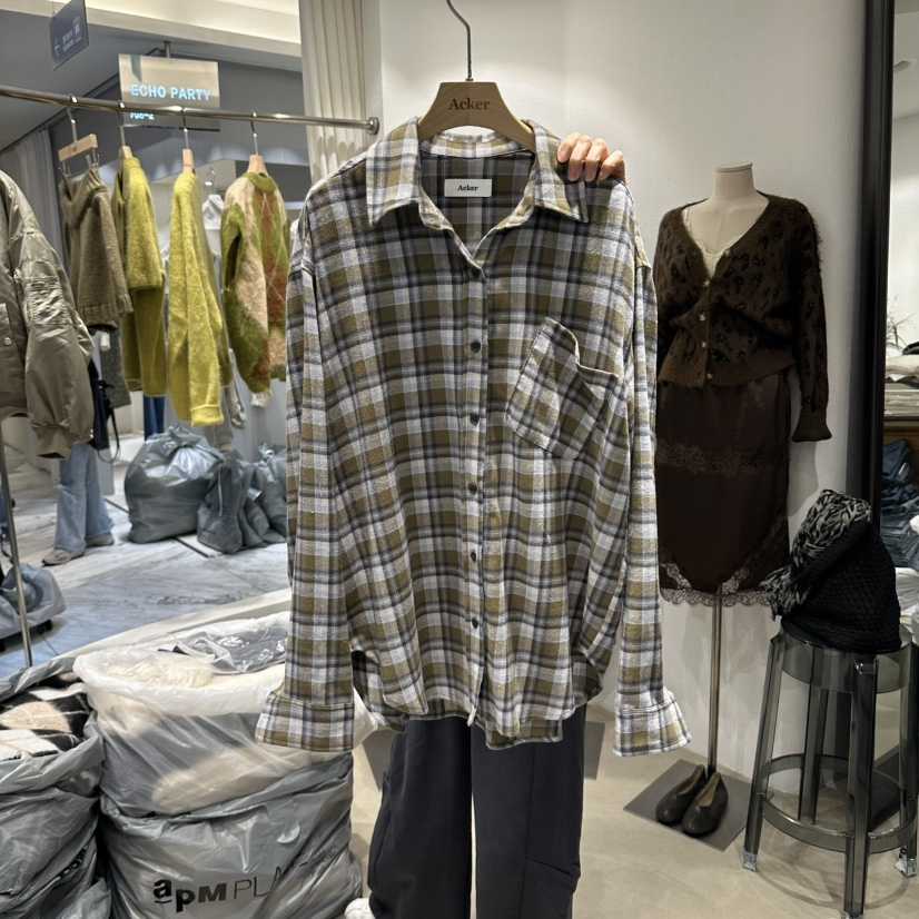 ACKER韓國直郵女裝新品休閑時尚真品人氣推薦襯衫蕾絲衫格子Acker襯衫/蕾絲衫