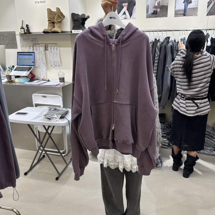 ORE-P東大門實拍女士新款時尚衛衣拉鏈連帽衫連帽衫加絨抓絨ORE衛衣