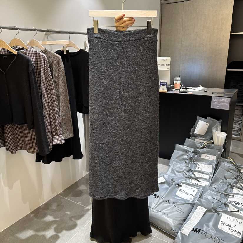 OPEN韓國直郵女士新品人氣真品熱賣時尚休閑推薦長裙羅紋OPEN長裙