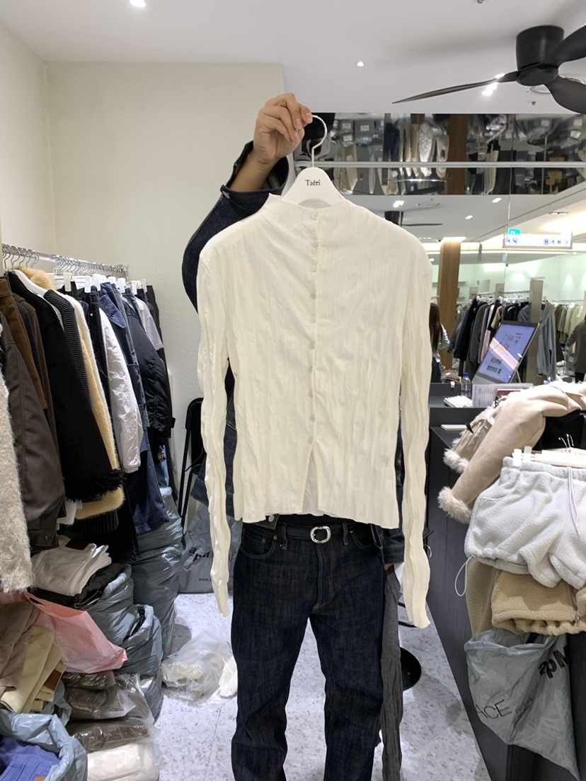TAERI東大門實拍女裝新款職業真品襯衫蕾絲衫高領褶皺開衫taeri襯衫/蕾絲衫