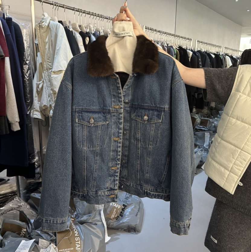 DOUBLE STANDARD/LE SMOKING/MAISONSTAFF東大門直郵女士新款熱賣短款羽絨服羽絨服貂皮鵝絨MAISONSTAFF短款羽絨服