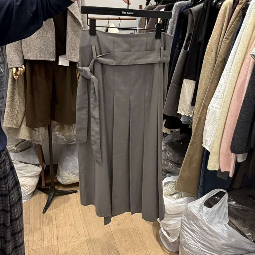 BIEN GARDER韓國直郵女士新品時尚半身裙中短裙不對稱含腰帶褶裥BIEN GARDER半身裙/中短裙