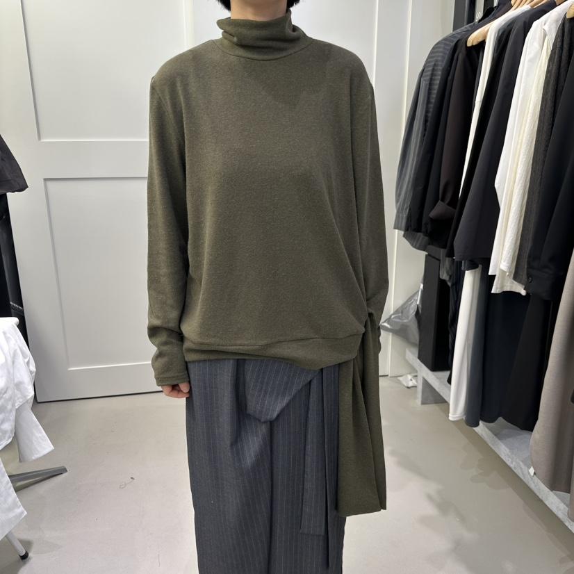 AMON韓國代購女士新款熱賣真品推薦時尚長袖T恤系帶高領褶皺AMON長袖T恤