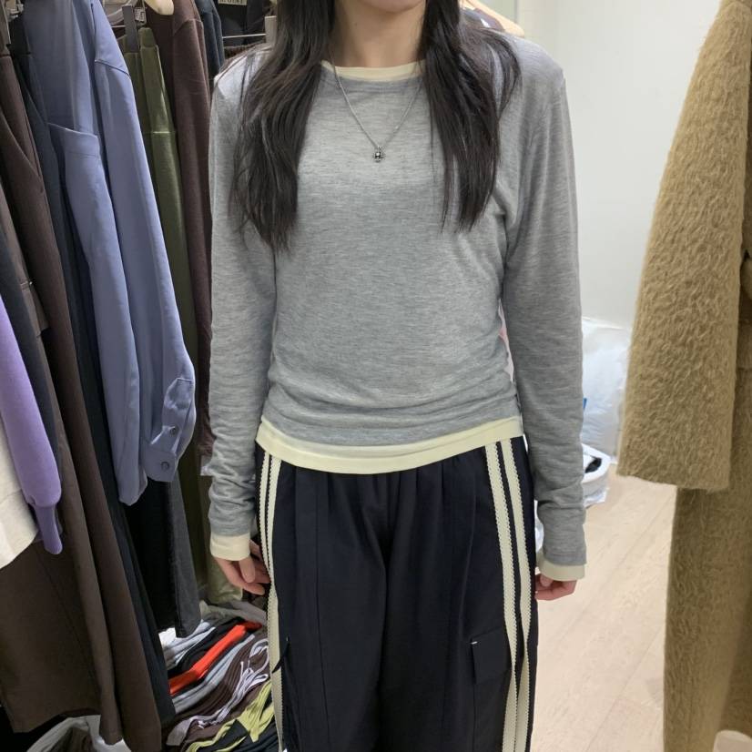 A POINT韓國直郵女士新品真品休閑時尚熱賣長袖T恤假兩件A POINT長袖T恤