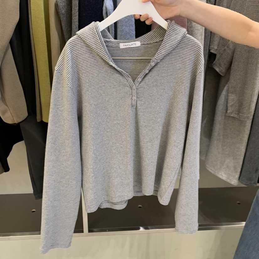 FAVE/FAVOURITE東大門直郵女裝新品推薦長袖T恤連帽衫條紋FAVE/FAVOURITE長袖T恤