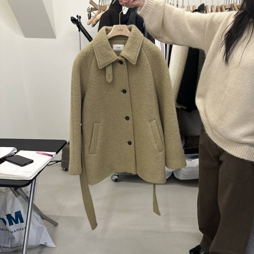 OREE東大門代購女裝新品推薦時尚人氣休閑短款大衣含腰帶Oree短款大衣