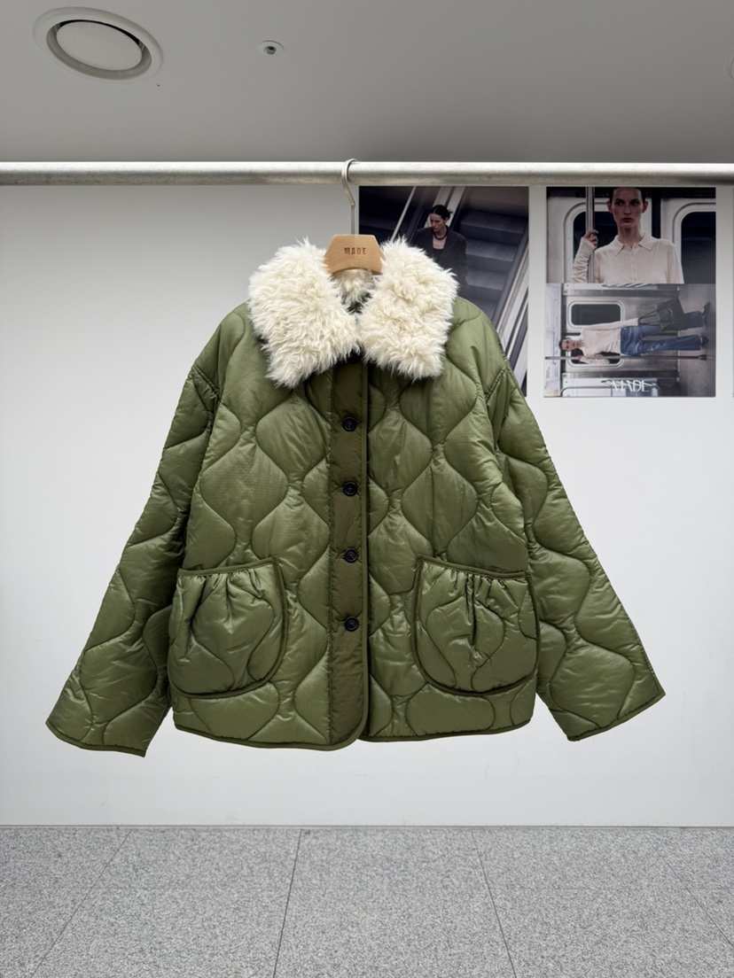 MADE-P東大門代購26秋季毛領絎縫棉服短款棉服可拆領子可拆卸MADE-P短款棉服