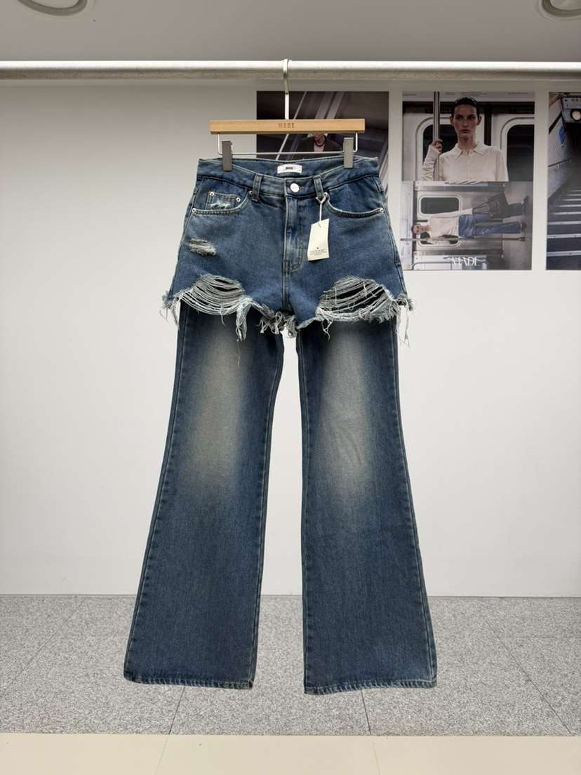 MADE-P東大門實拍26秋季破洞假兩件牛仔裙褲假兩件破洞做舊MADE-P裙褲