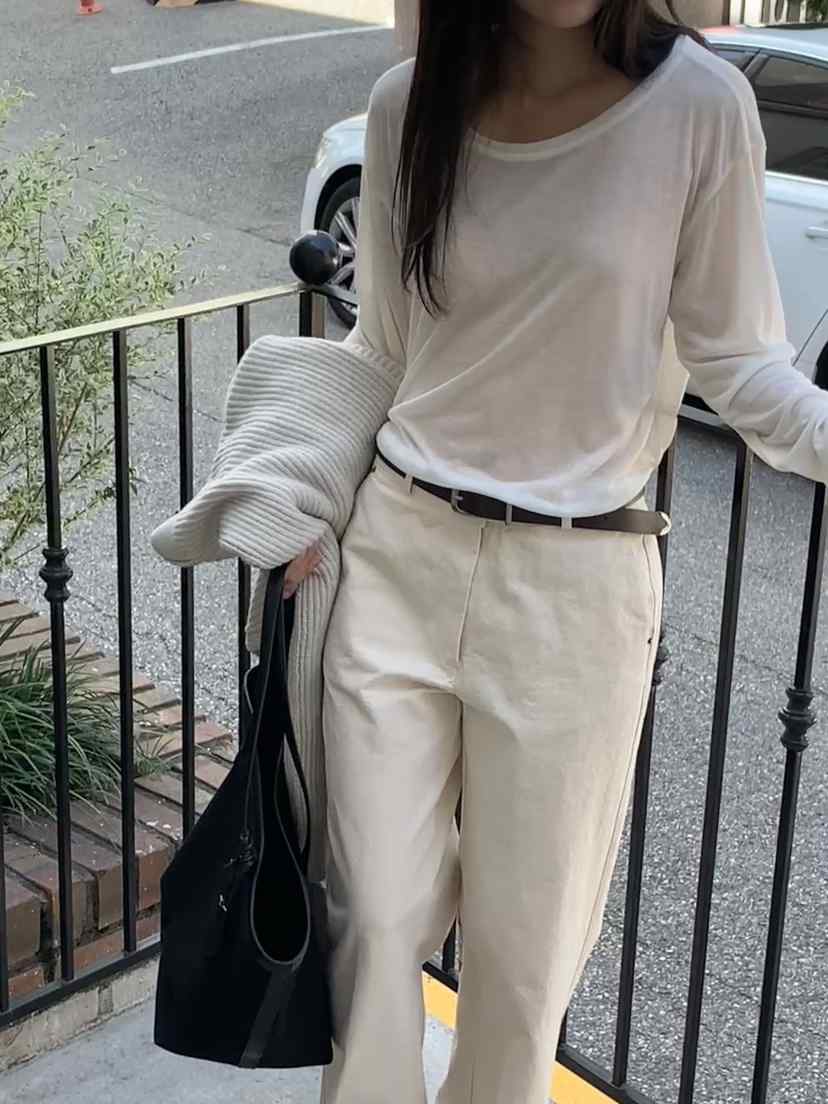 LO GARDEN東大門代購26秋季寬松圓領長袖T恤落肩圓領寬松LO GARDEN長袖T恤