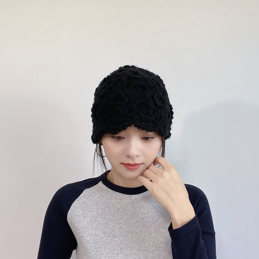 LOVELY HAT韓國直郵26秋季鉤花針織帽 秋冬保暖帽子花紋LOVELY HAT帽子