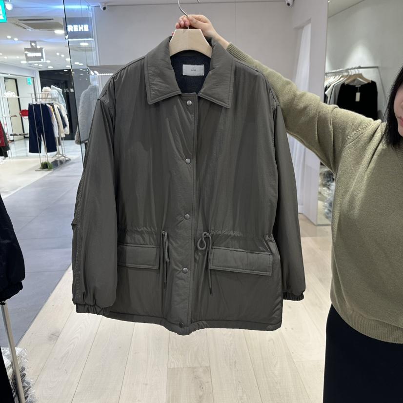 REHE韓國代購26秋季抽繩收腰短款棉服抽繩按扣翻領REHE短款棉服
