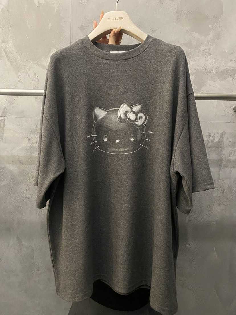 VETIVER東大門實拍26秋冬單色Kitty印花寬松T恤落肩圓領寬松VETIVERT恤