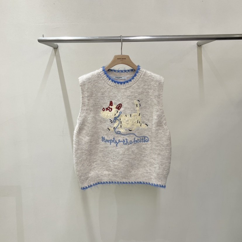 MARIE MARIE韓國直郵26秋季童趣小狗針織馬甲吊帶背心毛絨刺繡MARIE MARIE吊帶/背心