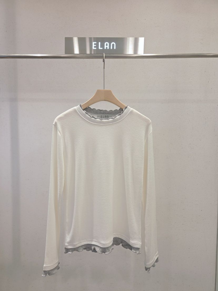 ELAn韓國直郵26秋冬荷葉邊拼接長袖T恤荷葉邊ELAn長袖T恤