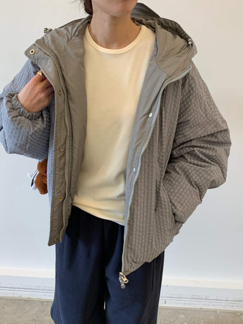 COBALT BLUE東大門實拍26秋季連帽格紋棉服短款棉服羽絨服兩面COBALT BLUE短款棉服