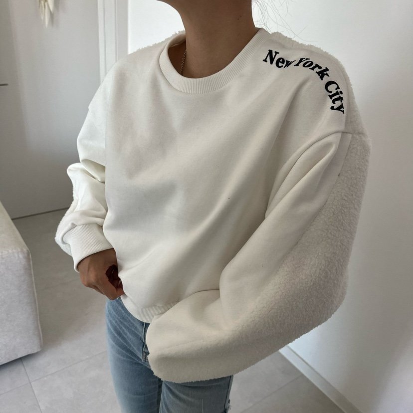 SOUIT by mabel韓國代購26秋冬拼接袖圓領字母衛衣字母刺繡圓SOUIT by mabel衛衣