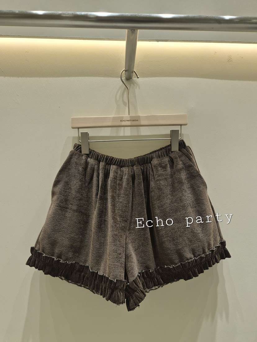 Echo party韓國代購26秋冬荷葉邊燈芯絨短褲荷葉邊寬松Echo party短褲