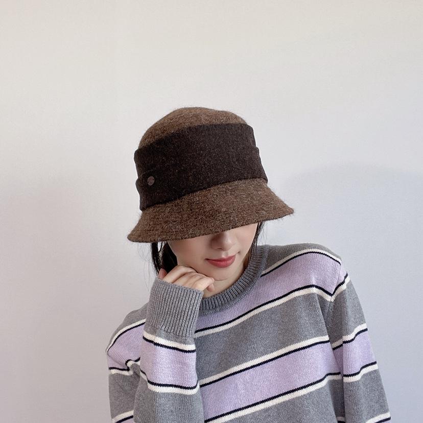 LOVELY HAT韓國代購26秋冬拼色毛織漁夫帽 日常休閑款帽子LOVELY HAT帽子