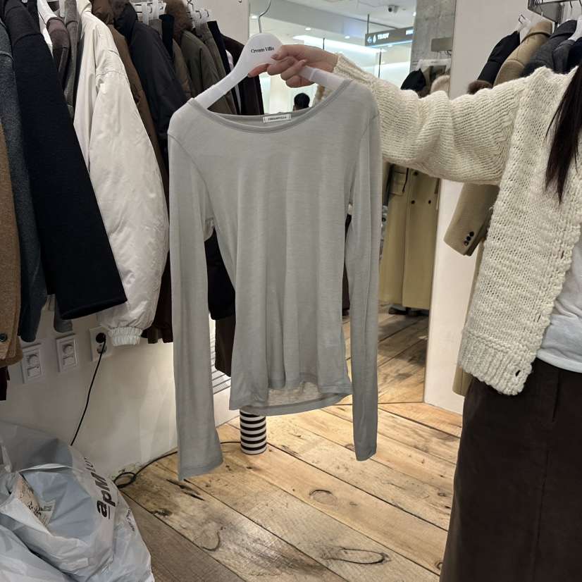 CREAM VILLA韓國直郵26秋冬圓領修身長袖T恤修身圓領CREAM VILLA長袖T恤