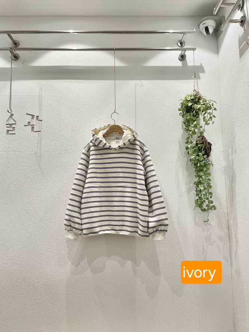 GALLERY東大門實拍26秋冬加絨條紋連帽衛衣連帽衫抓絨條紋燈籠GALLERY衛衣