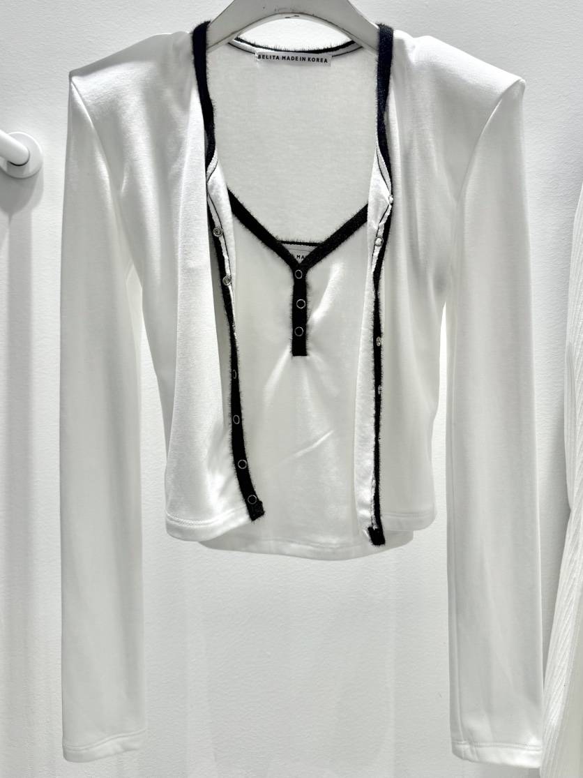 BELITA東大門代購26秋冬假兩件短款針織開衫套裝假兩件短款開BELITA套裝