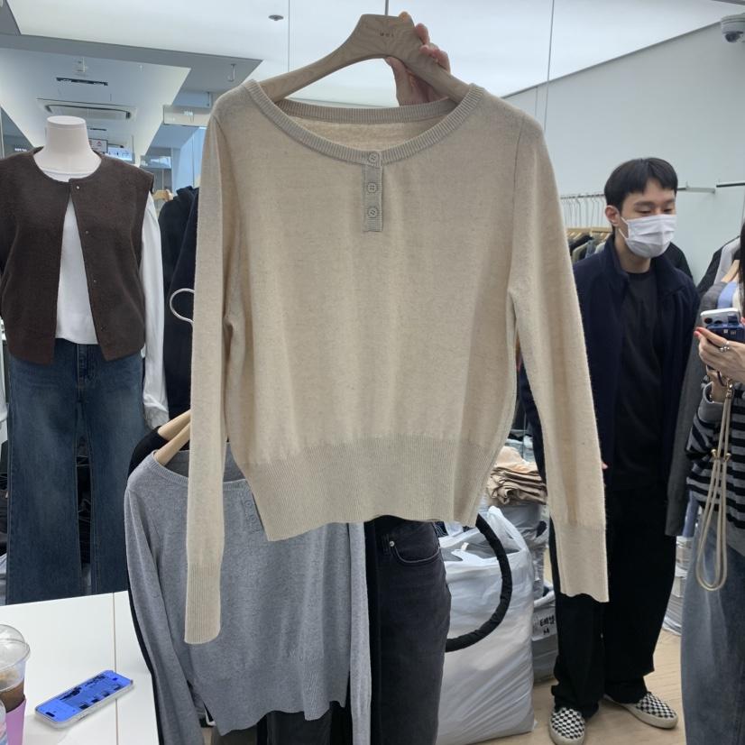 MOI-A東大門實拍26秋冬亨利領針織衫 簡約日常款圓領羅紋MOI-A針織衫