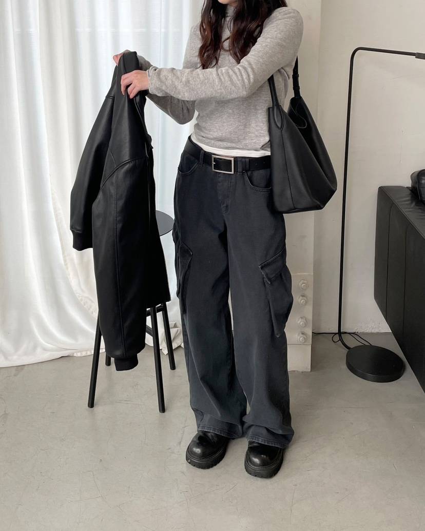 D2/A2東大門實拍26秋冬闊腿工裝牛仔長褲休閑褲不含腰帶口袋D2/A2休閑褲