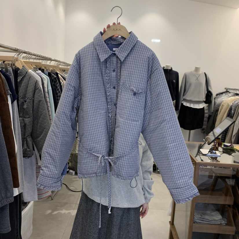 tan-COMO東大門直郵26秋季短款格紋系帶棉服短款棉服棉含腰繩tan-COMO短款棉服