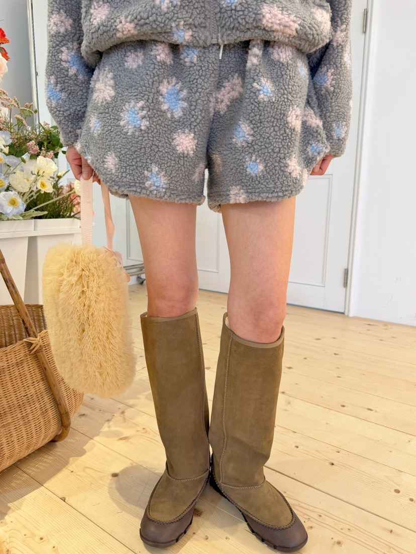 BOUTIQUE-L東大門代購26秋冬羊羔毛雪花短褲 居家休閑抽繩直筒BOUTIQUE-L短褲