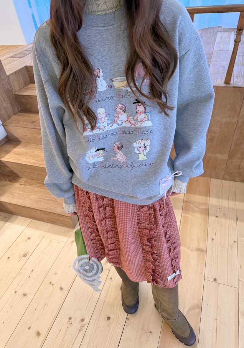 BOUTIQUE-L韓國代購26秋季童趣印花寬松圓領衛衣蝴蝶結裝飾落BOUTIQUE-L衛衣