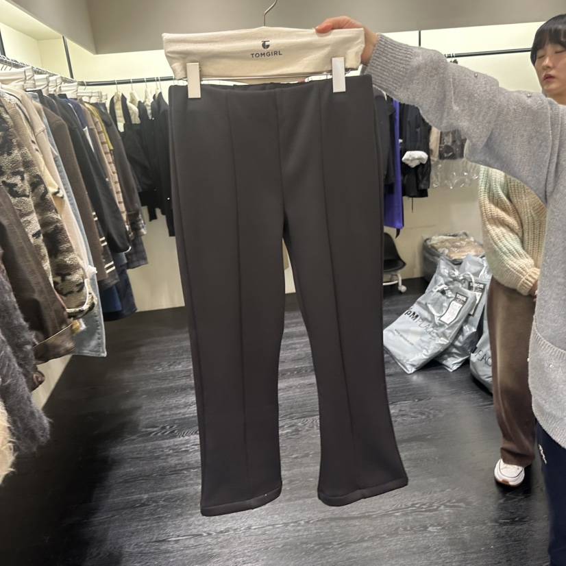 TOMGIRL韓國代購26秋冬高腰微喇加絨休閑褲加絨高腰TOMGIRL休閑褲