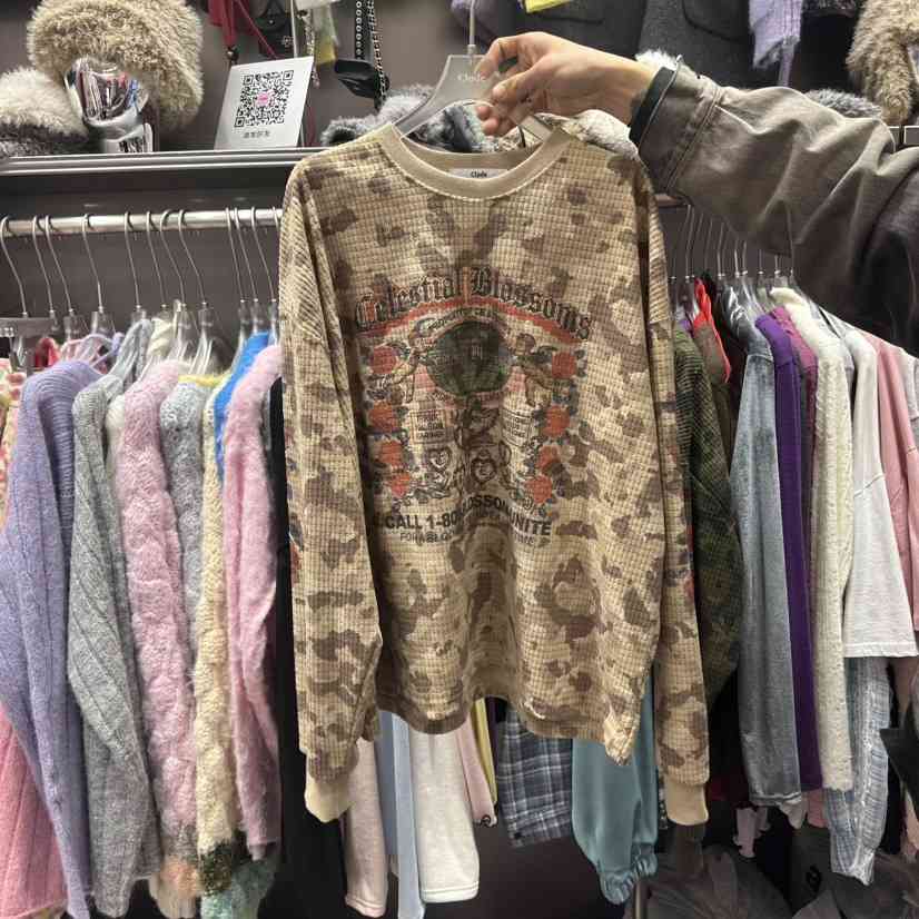 CLODE東大門實拍26秋季華夫迷彩復古衛衣華夫格迷彩落肩圓領CLODE衛衣