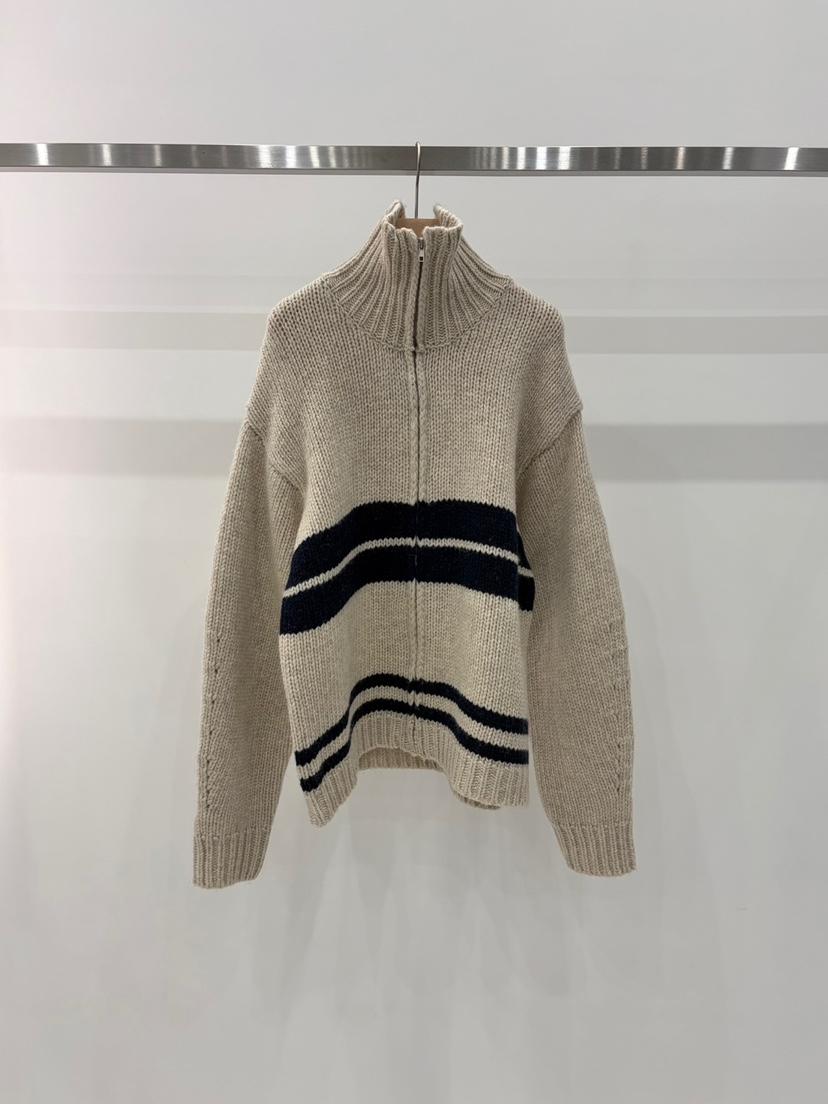 J_SHOP東大門實拍26秋季立領拉鏈條紋針織開衫毛衣拉鏈開合立J_SHOP毛衣
