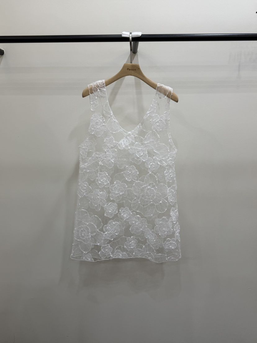 PERSON韓國直郵26秋季蕾絲刺繡吊帶背心直筒蕾絲寬松無袖PERSON吊帶/背心