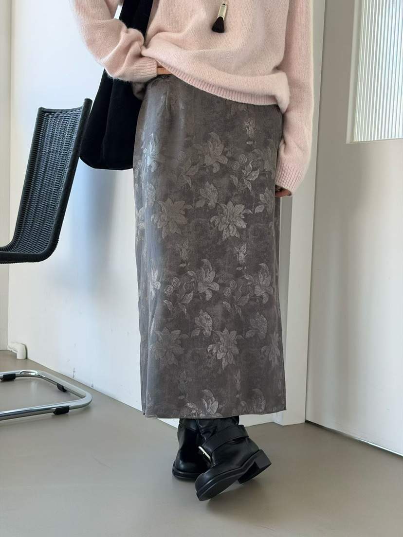 AMY GRACE東大門代購26秋冬復古暗紋直筒及踝長裙直筒AMY GRACE長裙
