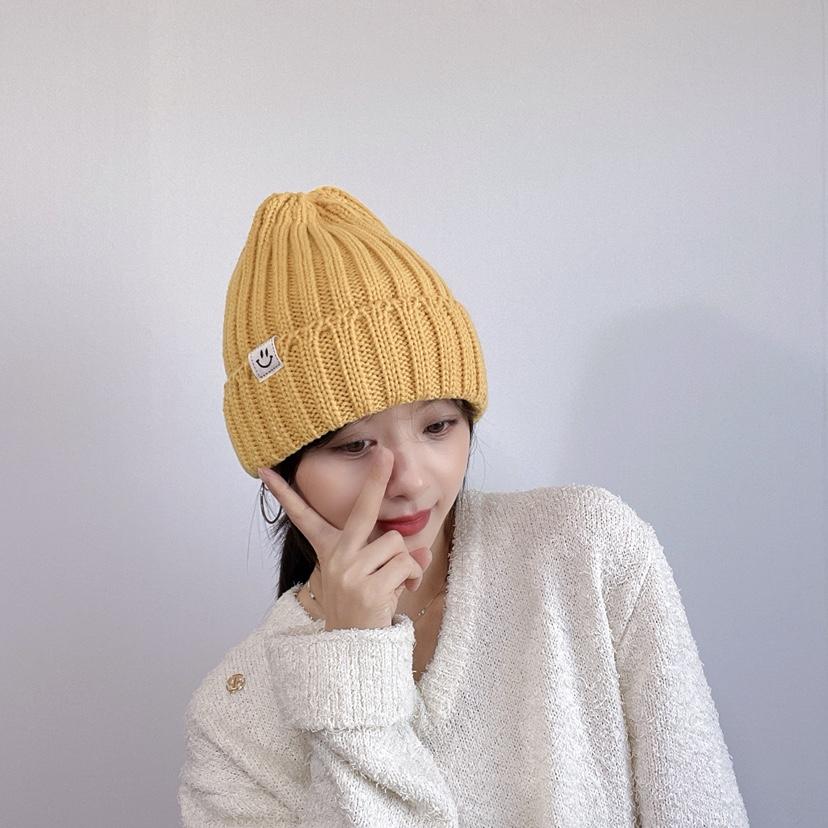 LOVELY HAT韓國直郵26秋冬豎紋笑臉針織帽帽子LOVELY HAT帽子